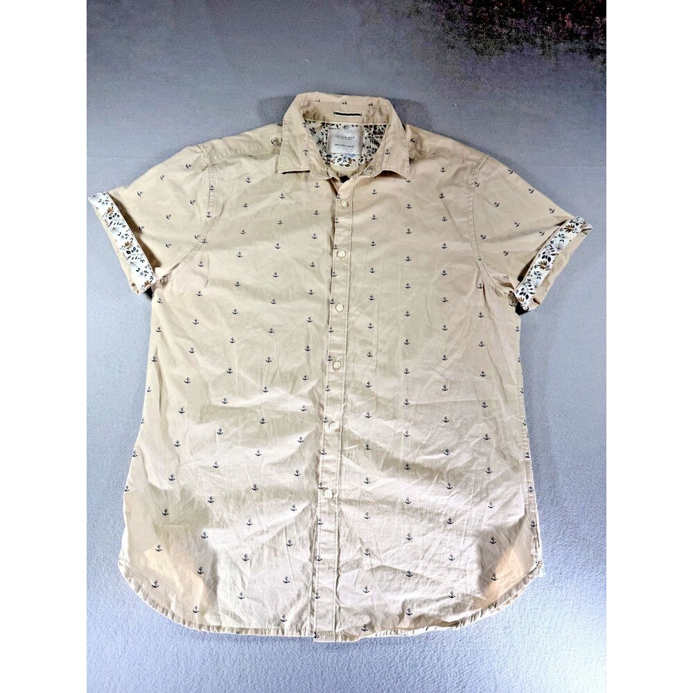 Cactus Man Ricky Singh Men’s Anchor Button Down Short Sleeve Shirt- Size Medium